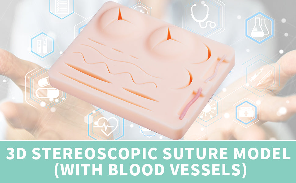 SZEMENTMD Suture Practice Pad 3D Stereoscopic Durable Silicone with Blood Vessels and Pre-Cut Wounds EMM-TA1